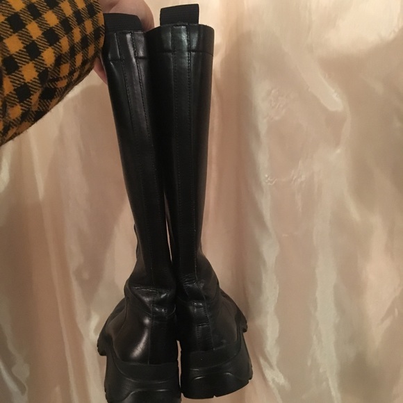 Prada chunky black leather knee high boots - Picture 4 of 5